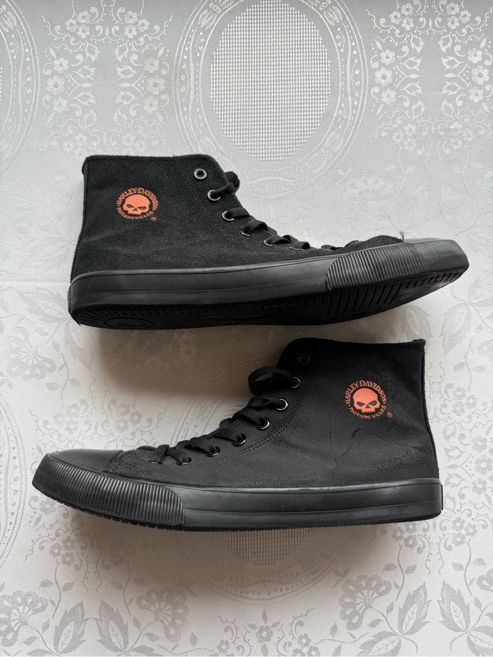Harley- Davidson Baxter Black High-Top Suede Sneakers Orange Logo Men’s 11